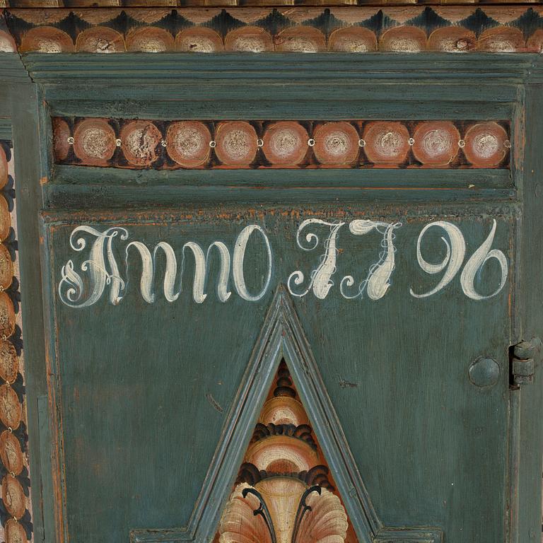 A hanging cabinet for a corner folk art Rättvik Dalarna. Dated 1796.