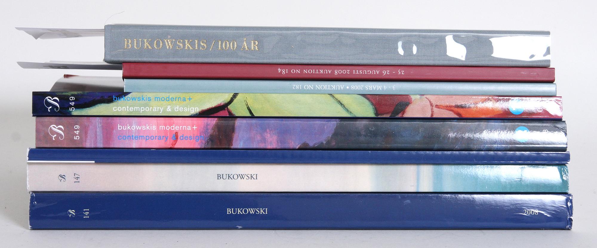 BUKOWSKIS 100 ÅR, 1870 - 1970, Jubileums utgåva, Rotogravyr, Stockholm 1970, 3 st samt auktionskataloger, 10 st.