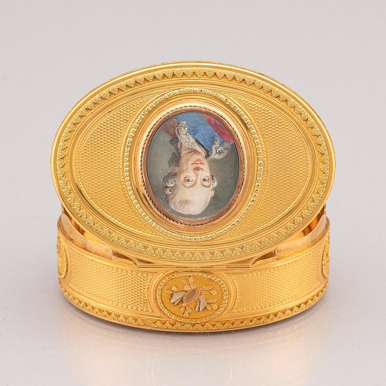A Royal presentation gold box by Matthieu Philippe, Paris 1776-77, miniature of Gustaf III by Johan Georg Henrichsen.