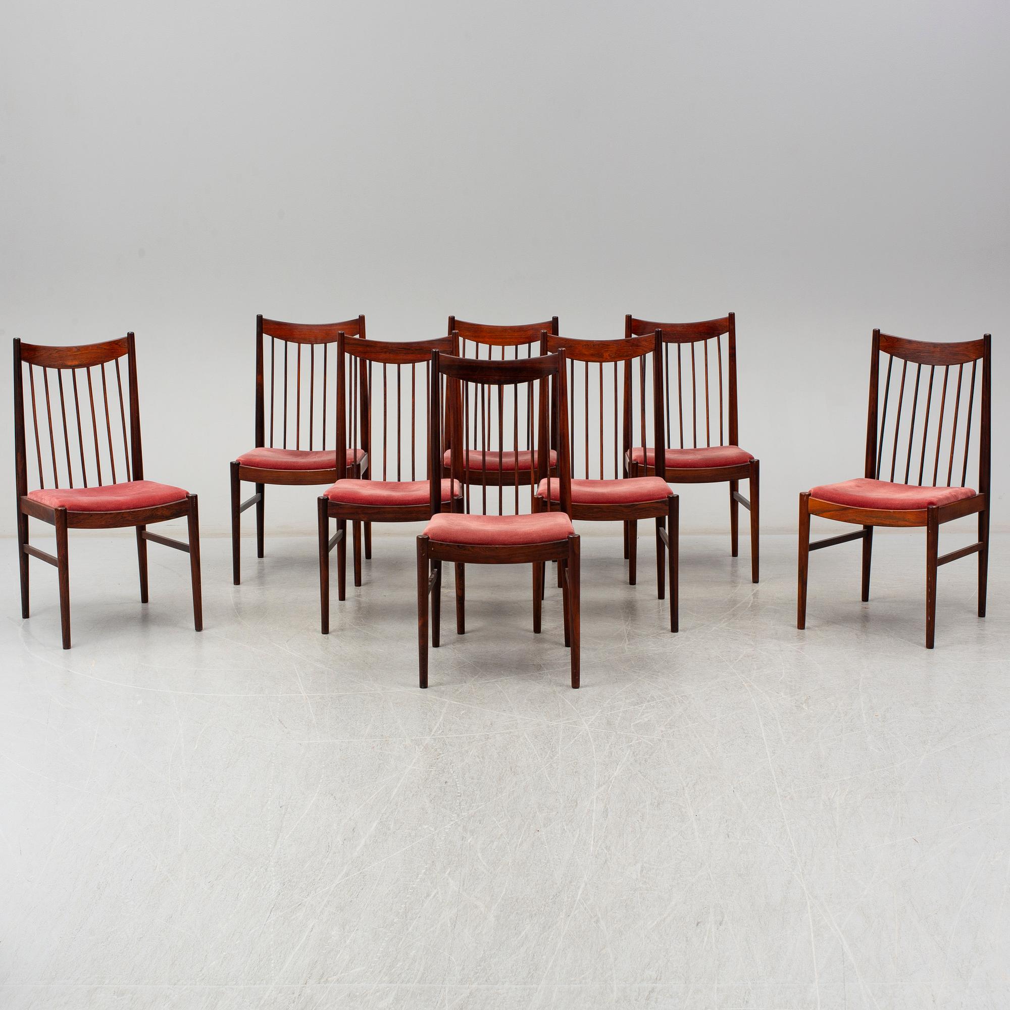 ARNE VODDER, eight Danish rosewood chairs from Sibast, 1960's.