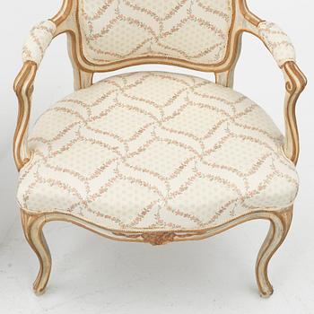 A matched pair of Rococo armchairs, 18th Century.
