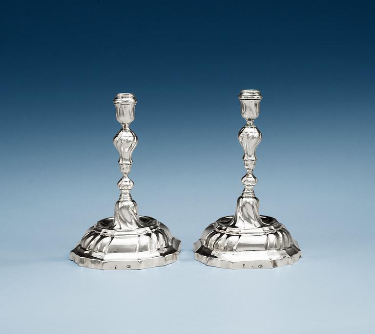 A pair of German 18th century silver candlesticks, makers mark of Philipp Caspar Scheppich, Augsburg 1761-1763.