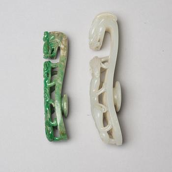 Two nephrite belt buckles, Qing dynasty and early 20th Century.