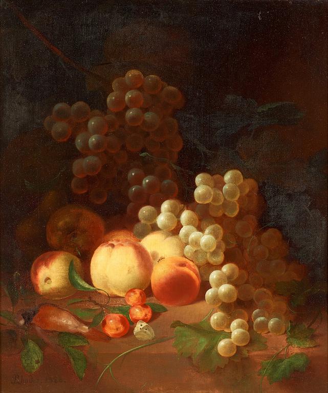 Joseph Rhodes, Still life with fruits, grapes and a dead bird.