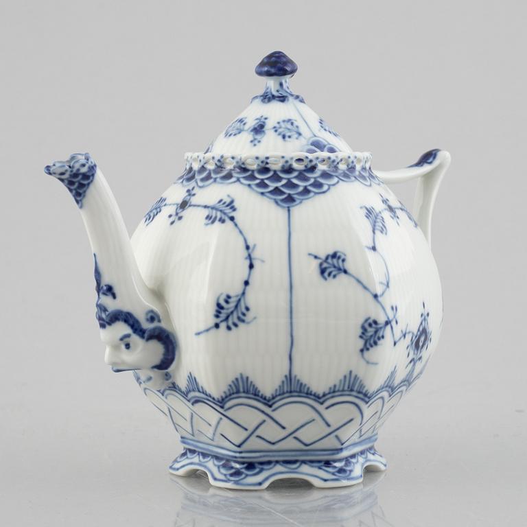 A 'Blue Fluted Full Lace' porcelain teapot, Royal Copenhagen, model 1117, 1967.