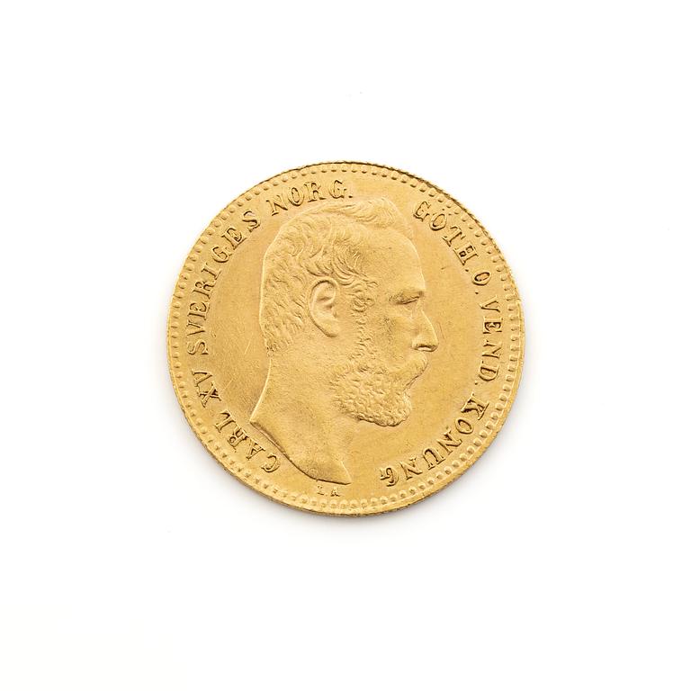 Guldmynt, 1 Carolin 10 Francs, Karl XV, Sverige, 1872.