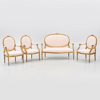 A set of four Louis XVI style furniture, late 19th century.