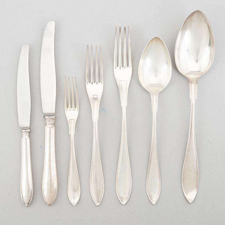 A Swedish Silver Cutlery, including mark of CG Hallberg, Stockholm, 1963 (38 pieces).