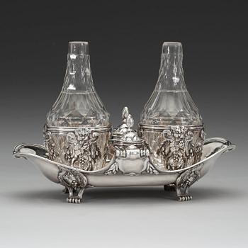 A French 18th century silver cruet-set, marks of Joseph Bouillerot, Paris 1775.