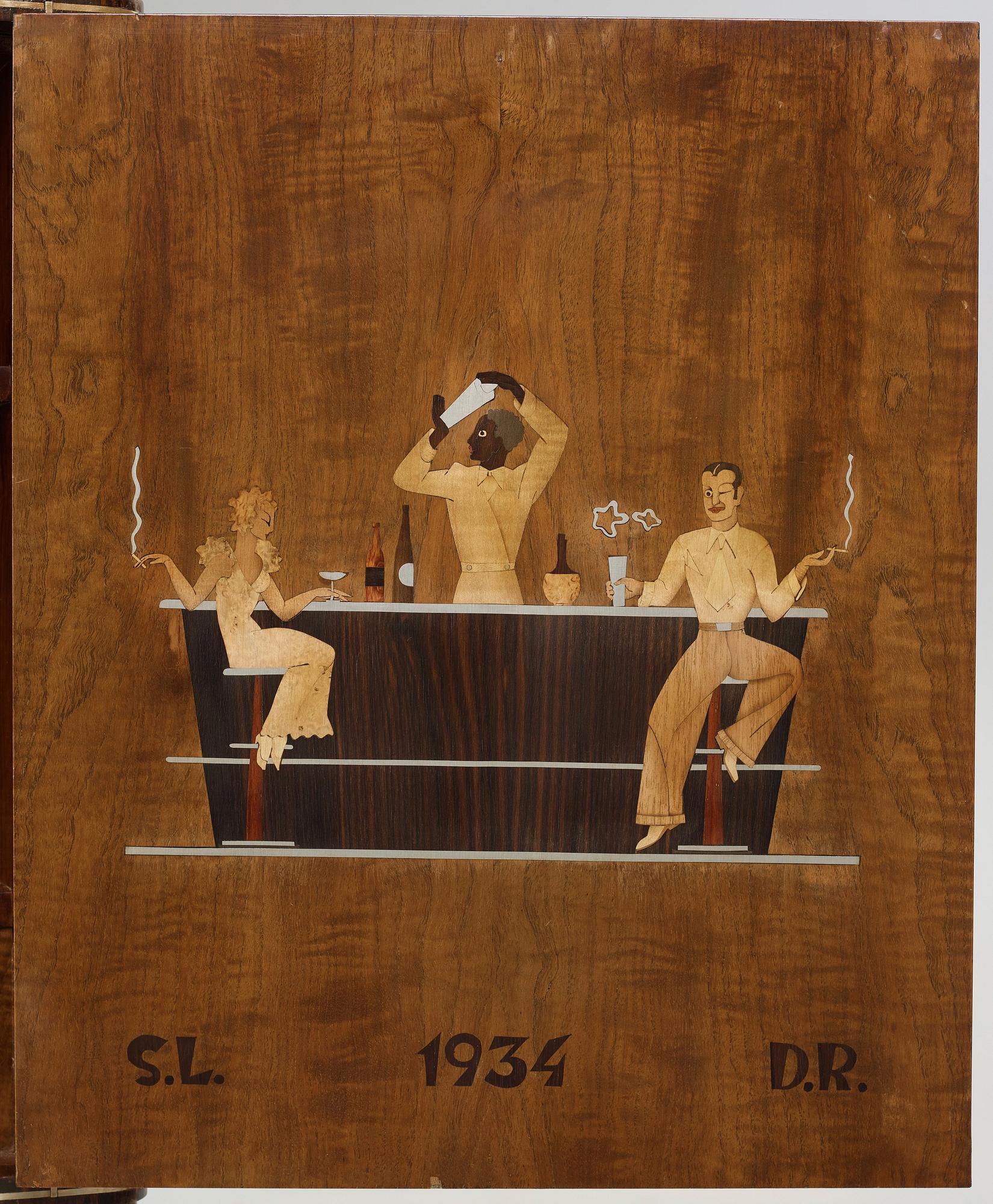 Sture Lindholm, barskåp, Per Jönssons Verkstäder Stockholm, gesällarbete 1934.