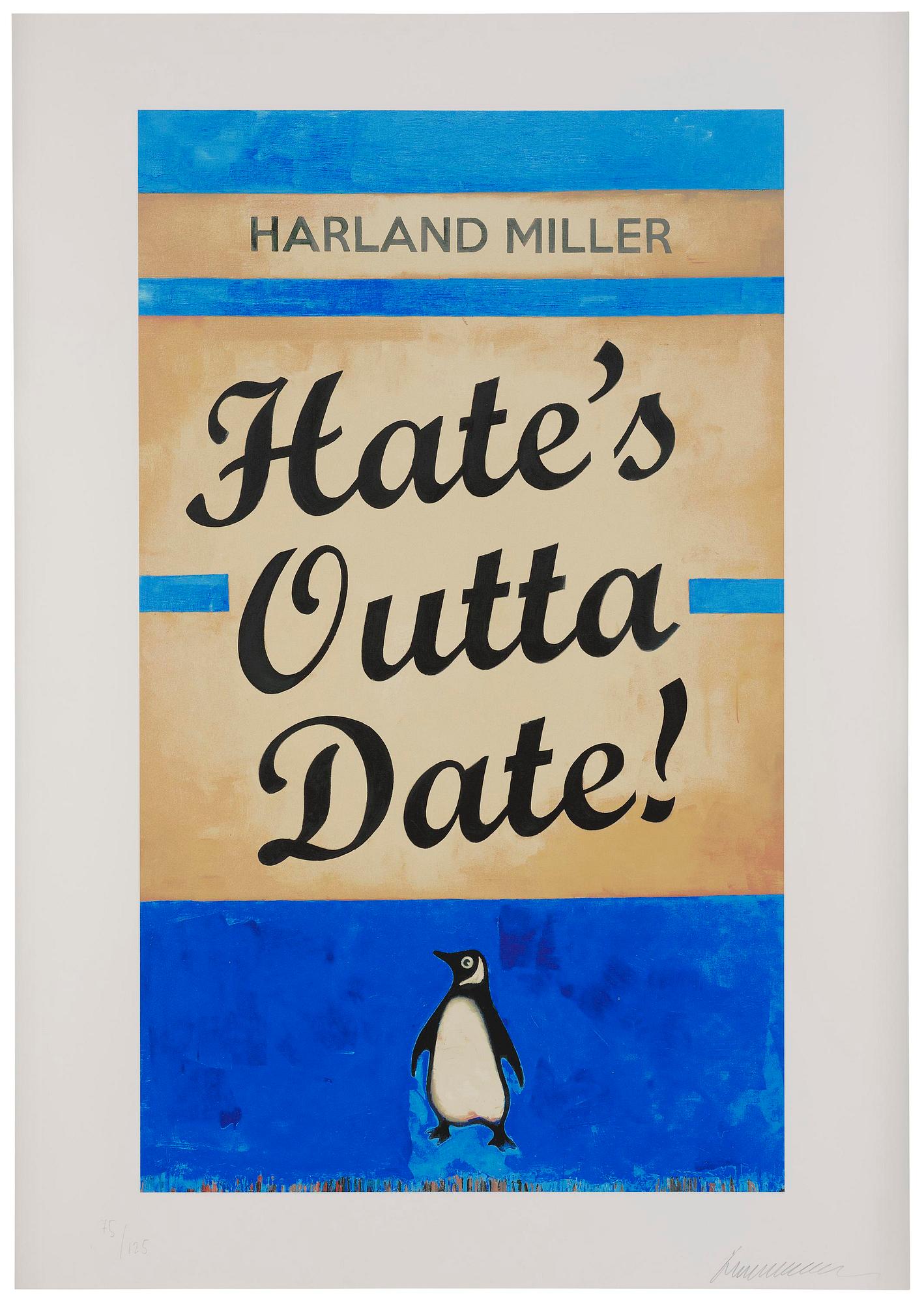 Harland Miller, "Hate's Outta Date (Blue)".
