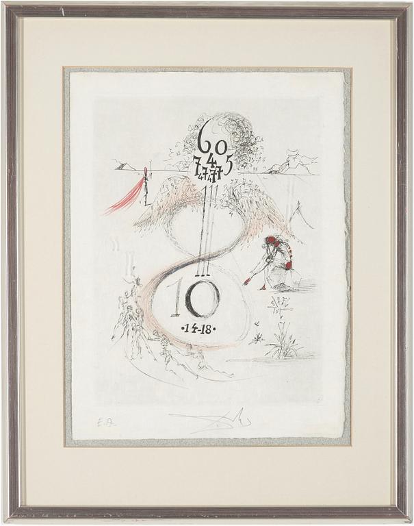 SALVADOR DALÍ,  hand coloured etching on Japon paper, signed in pencil and numbered EA, 1967.