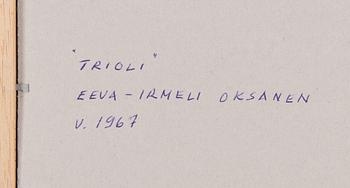 Eva-Irmeli Oksanen, kuvakudos, merkitty ja päivätty 1967 a tergo.