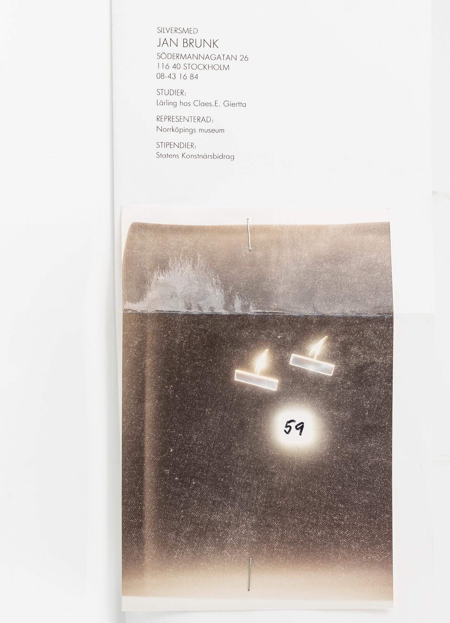 Jan Brunk, manschettknappar, sterlingsilver och emalj, Stockholm, 1992.