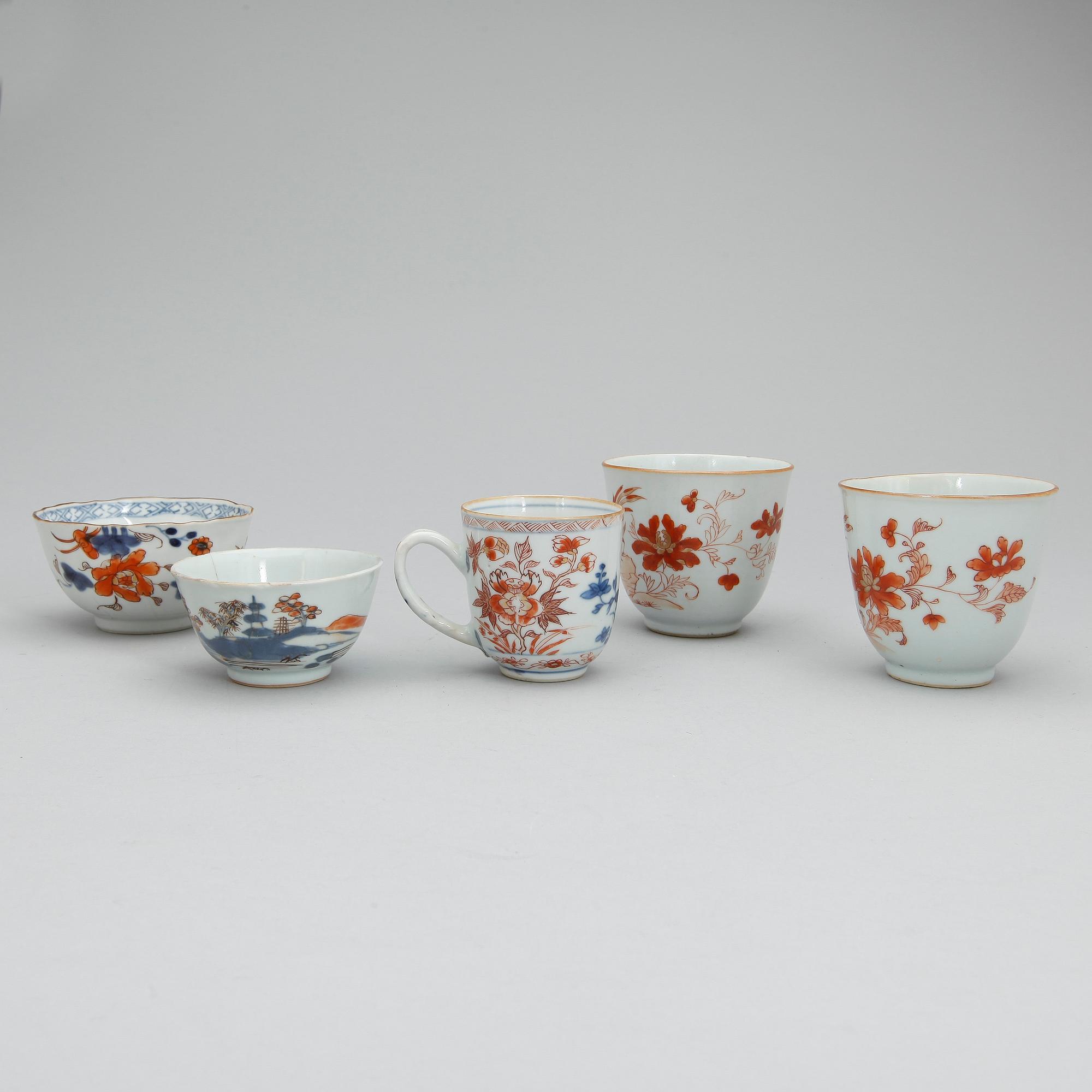 KOPPAR, 5 st, porslin, Kina, 1700-tal.
