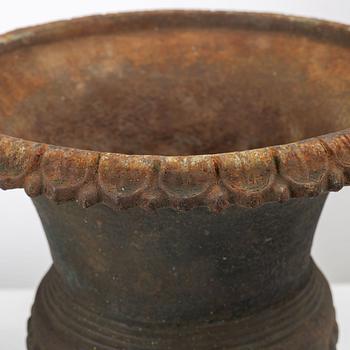 Garden urns, a pair, cast iron, marked No 15, 20th Century.