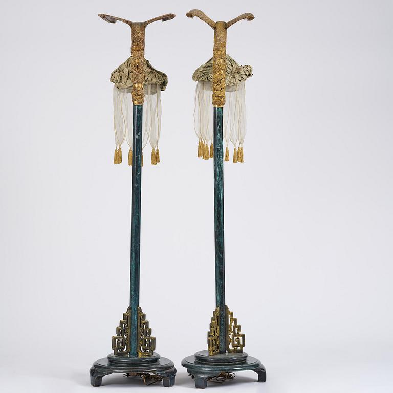 A pair of Art Deco chinoiserie floor lamps, 1920's.