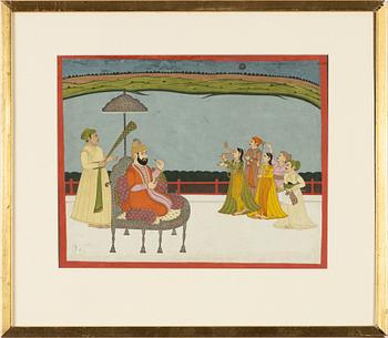 A painting depicting a ruler entertained on a terrace, north India, 18th/19th Century.