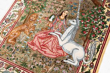 A silk Qum rug, central Persia, c. 213 x 135 cm.