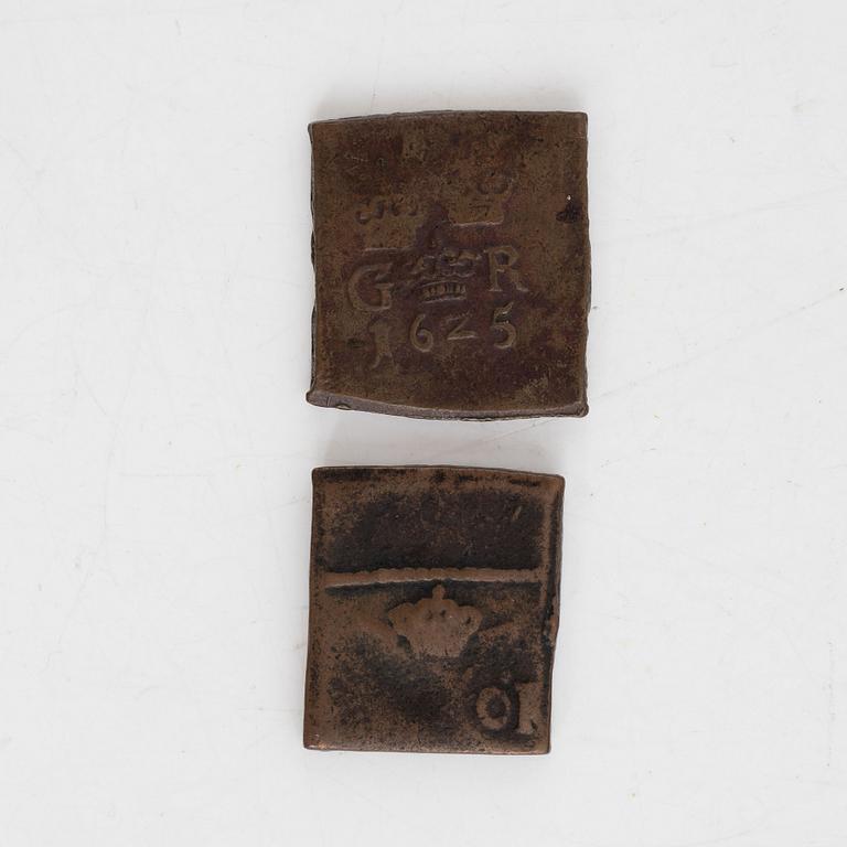 Gustav II Adolf, cuttings 2 pcs, 1 öre. 1625 and 1626.