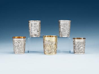 783. Five Russian 18th century silver beakers, marked Moscow.