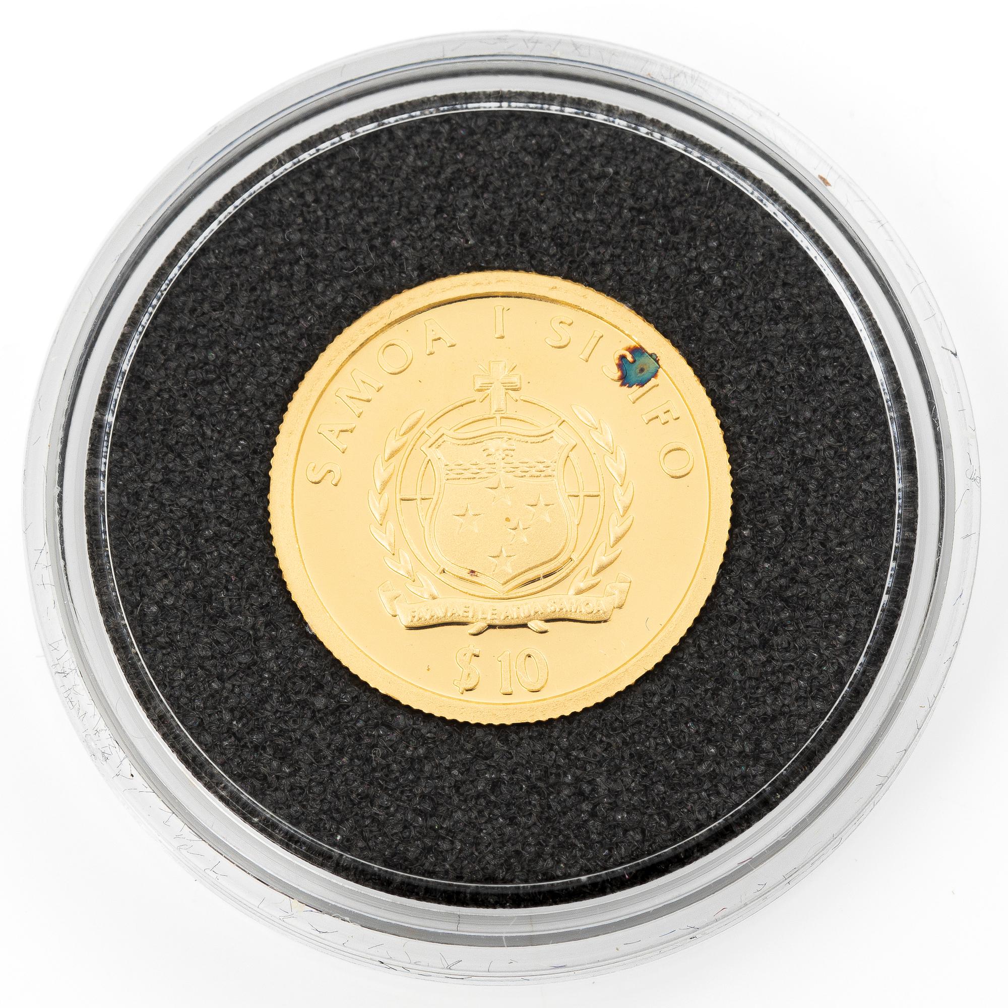 Guldmynt, 24 k, "H.C. Andersen", 10 Samoan dollar.