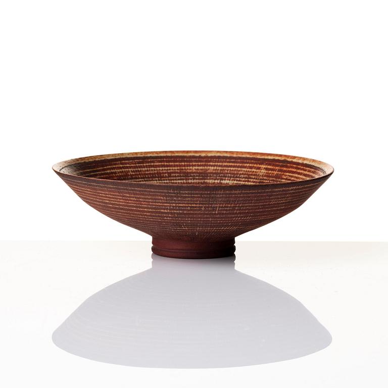 Wilhelm Kåge, a set of two Farsta stoneware vases and a bowl, Gustavsberg Studio 1950s.