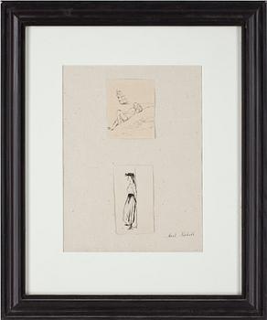 Axel Fridell · AXEL FRIDELL, 2 st tuschteckningar, den ene monogramsignerad resp den andre osignerad.