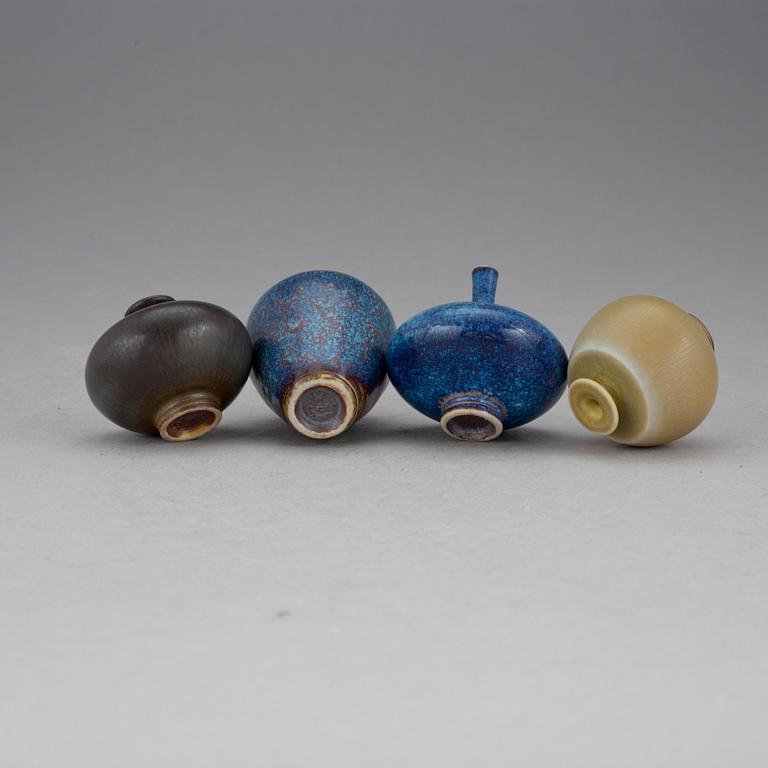 MINIATYRVASER, 4 st, stengods. Berndt Friberg, Gustavsberg, 1960-/70-tal.