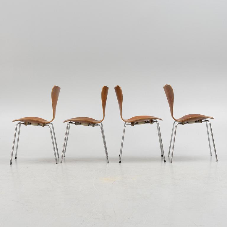 Arne Jacobsen, four "Seven" chairs, Fritz Hansen, Denmark.