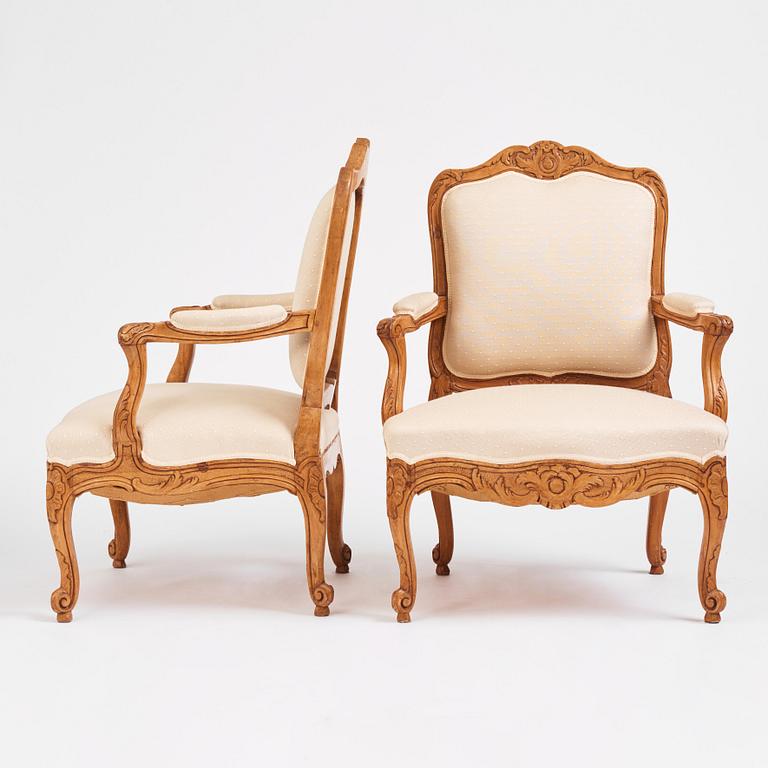 A pair of Swedish rococo fauteuils à la reine, later part of the 18th century.