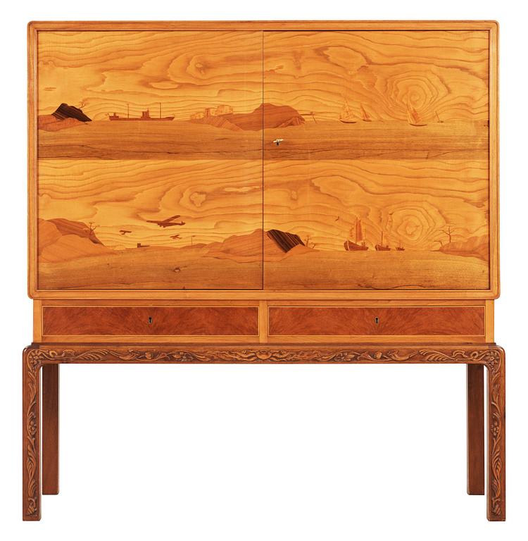 A Georg Johansson cabinet with inlays of several exotic woods, Gothenburg Sweden 1938.
