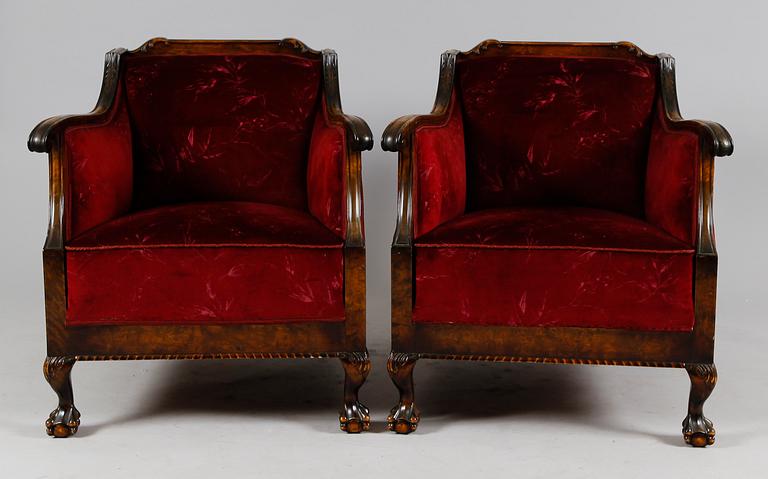 FÅTÖLJER, 1 par, 1900-talets första hälft.