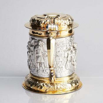 Johann Rohde II, dryckeskanna, delvis förgyllt silver, Danzig (verksam 1684-1726), ca 1690. Barock.