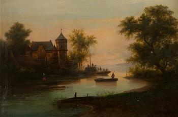 Twilight landscape with Staffage Figures.