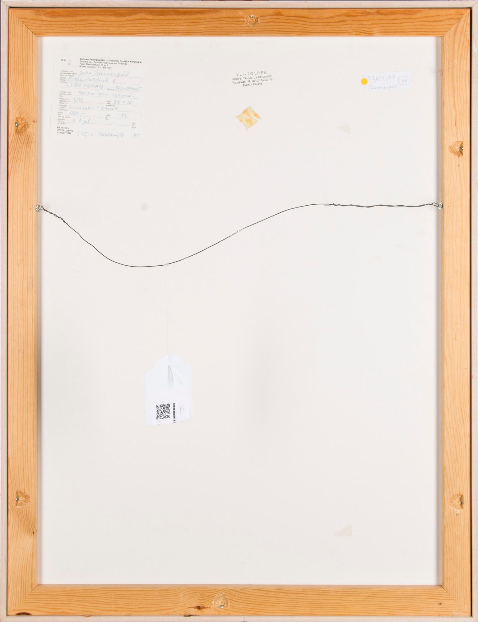 JUHA TAMMENPÄÄ, etsning och akvatint, signerad, daterad 85 och numrerad 5/50. Konstnärens avdrag.