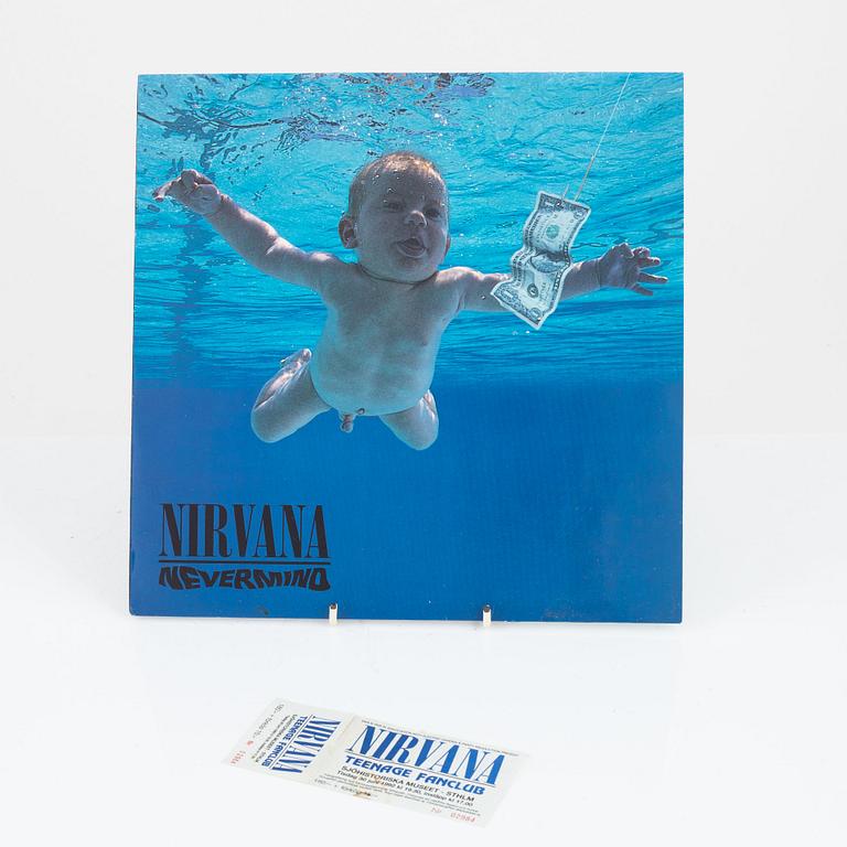 Nirvana, "Nevermind", LP, 1991, and a Nirvana concert ticket, Sjöhistoriska Museet 1992.