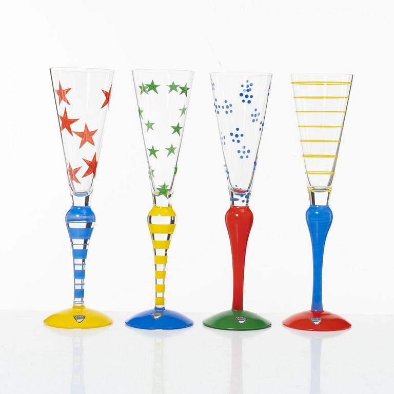 Anne Nilsson, a set of four 'Clown' champagne glasses, Orrefors.