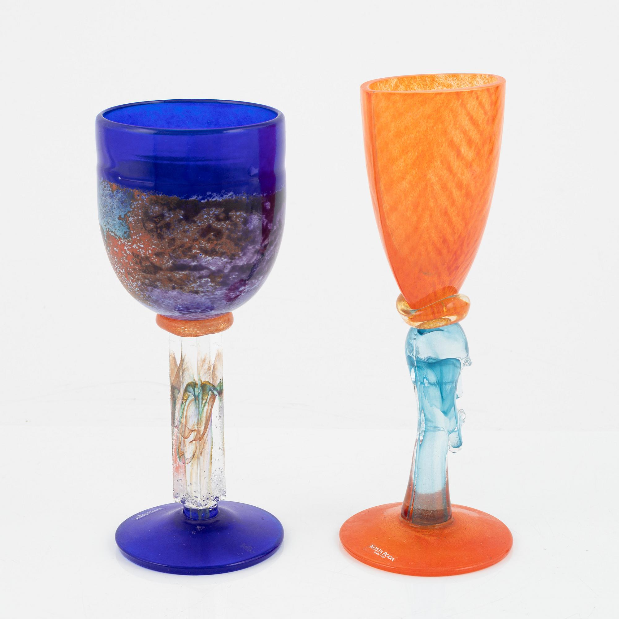 Kjell Engman, two glass cups, Kosta Boda.