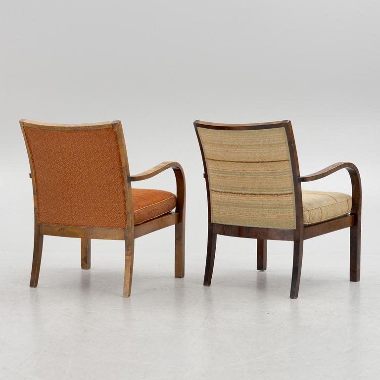 Armchairs, a pair, Knolls Moderna Fåtöljer, first half of the 20th Century.