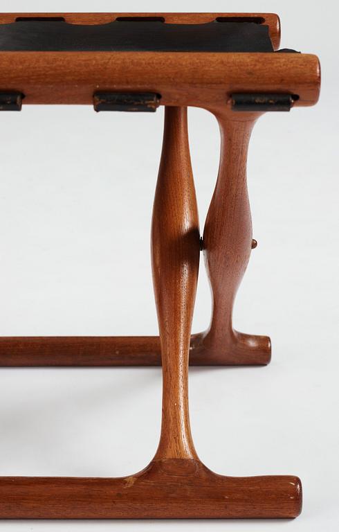 Poul Hundevad, a "Guldhøj" teak and leather Folding Stool for Vamdrup, Denmark 1960's.