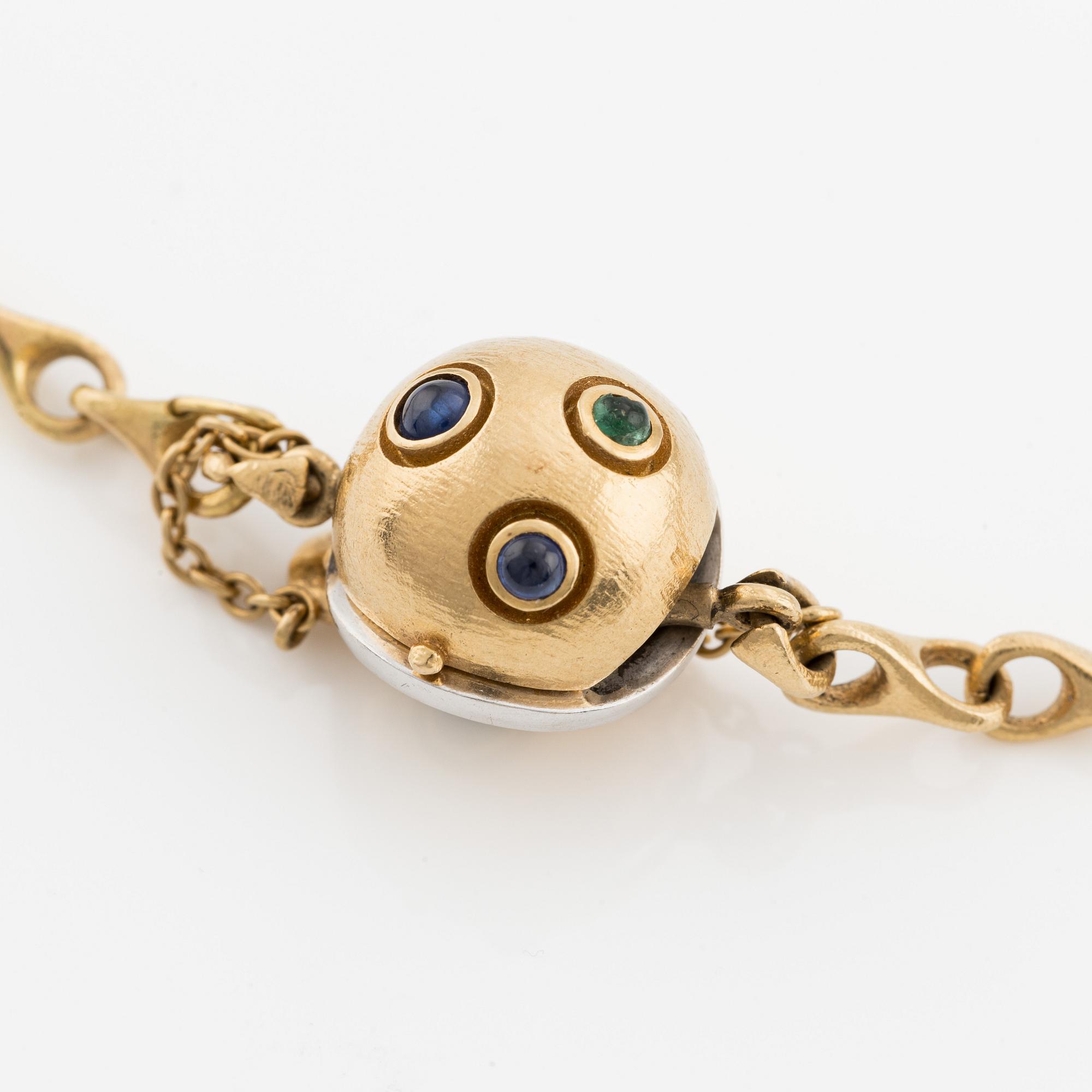 Ole Lynggaard, collier, lås med briljantslipad diamant och cabochonslipade färgstenar.