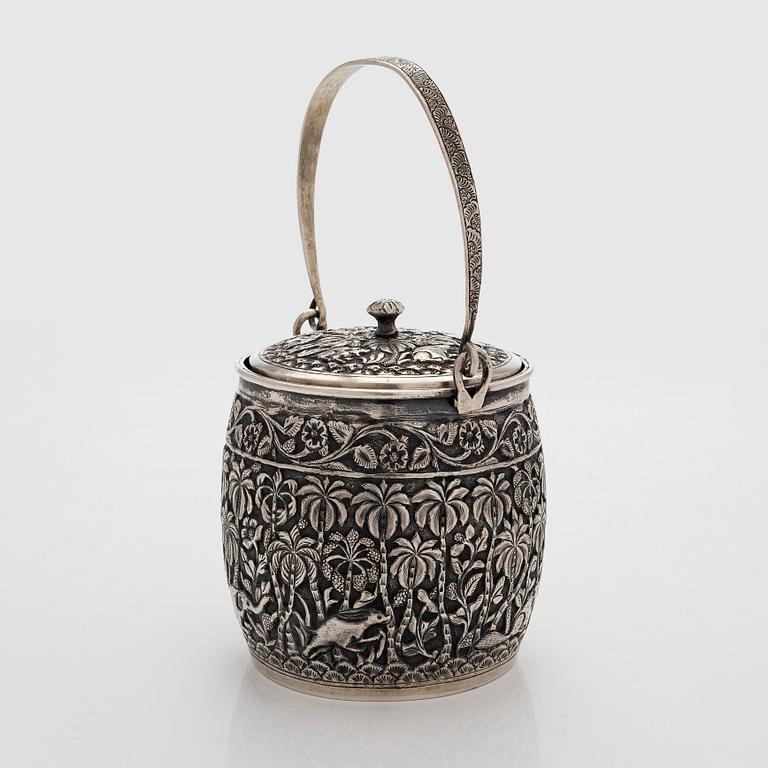 A late 19th-century silver parcel-gilt jar, India.