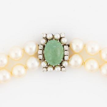 Collier två rader odlade pärlor lås 18K vitguld.