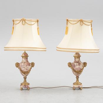 Table lamps, a pair, Louis XVI style, circa 1900.