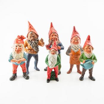 Gnomes 6 pcs mostly Germany 1900s mid hand-painted terracotta.