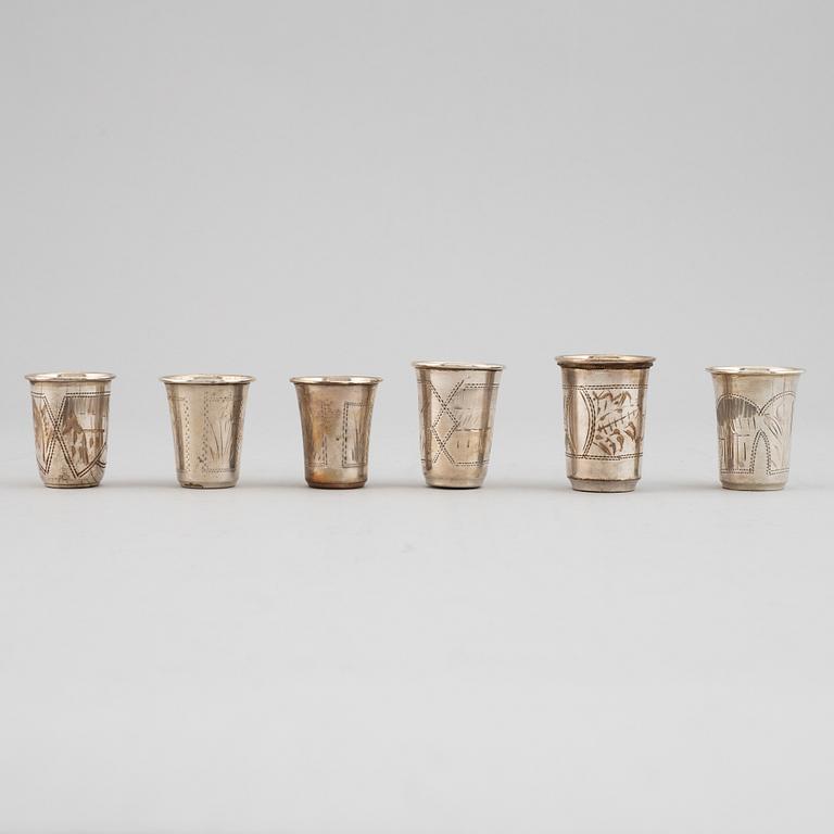 A mixed lot of six beakers, silver, Moscow and Kiev, Russia early 20th century.