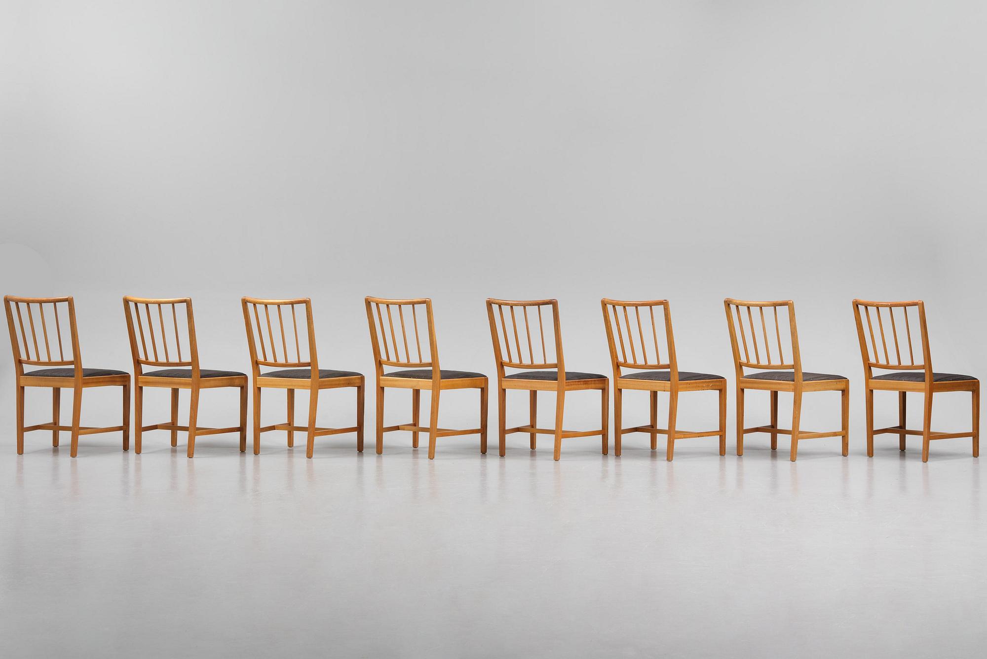 Josef Frank, a set of eight mahogany chairs model B 800, Firma Svenskt Tenn, mid 20th century.