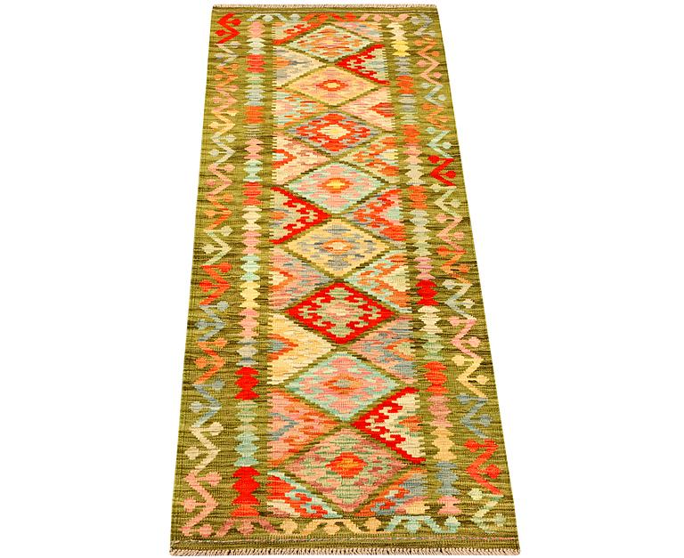 A runner carpet, kilim, c. 241 x 68 cm.