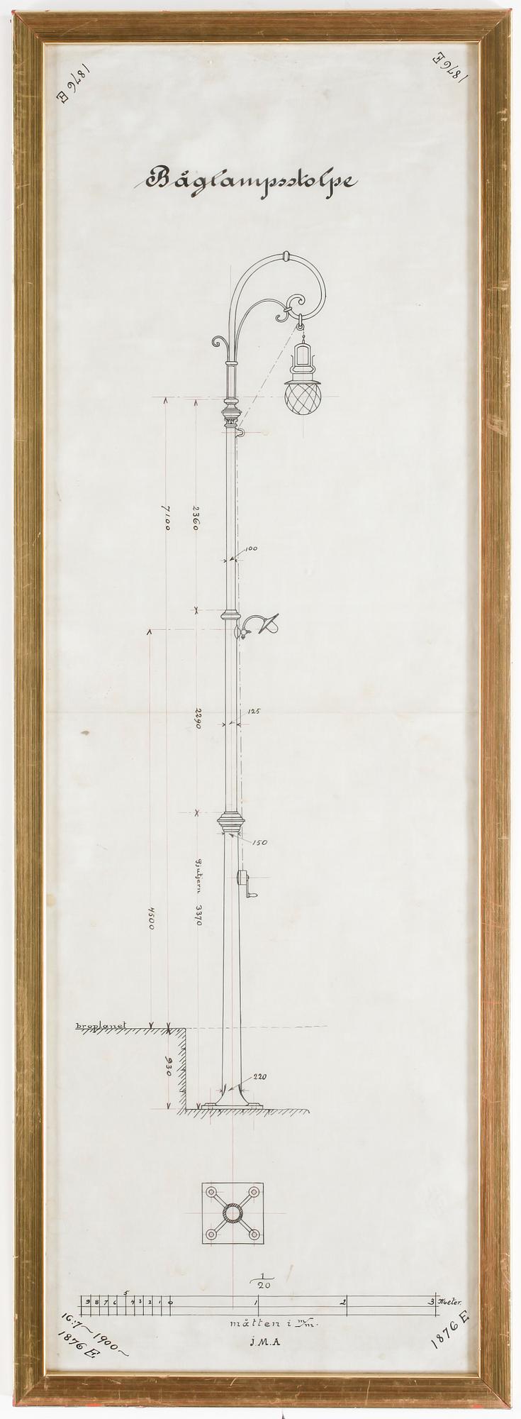 OKÄND KONSTNÄR. Ritning, signerad 1876, monogram J.M.A.